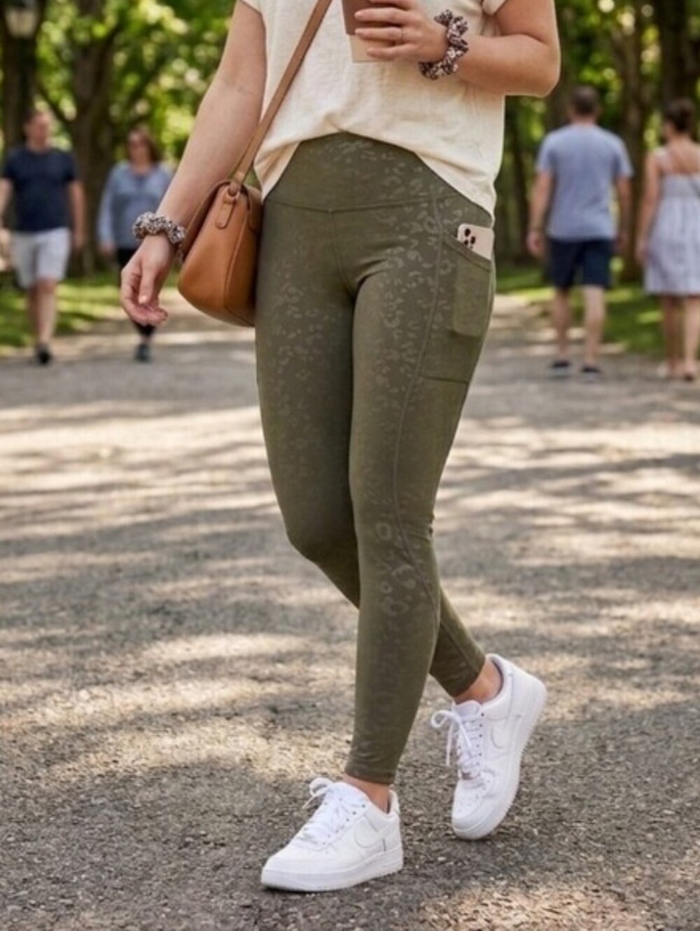 BSP Leggings Women's Olive Green Sz Medium Spandex Leopard Print